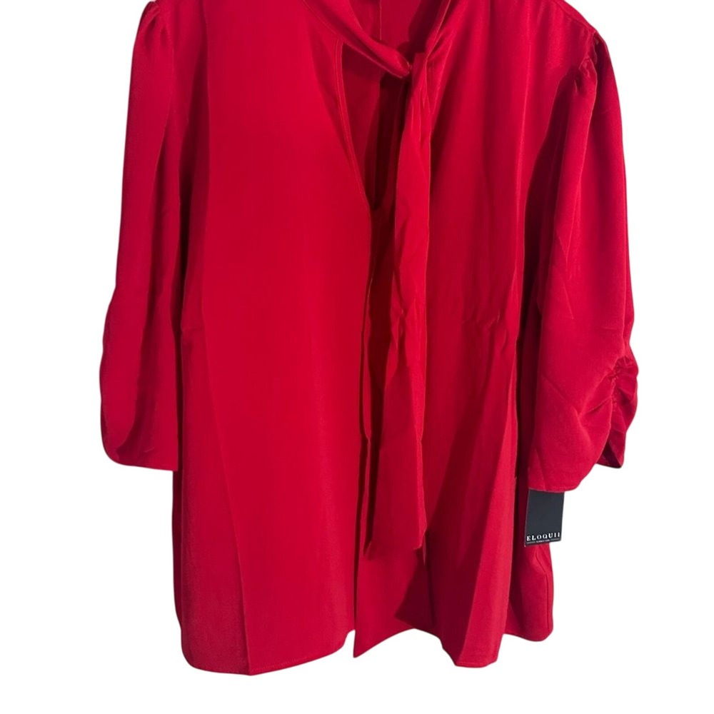 Eloquii Red Tie Neck 3/4 Sleeve‎ Blouse Top Plus Size